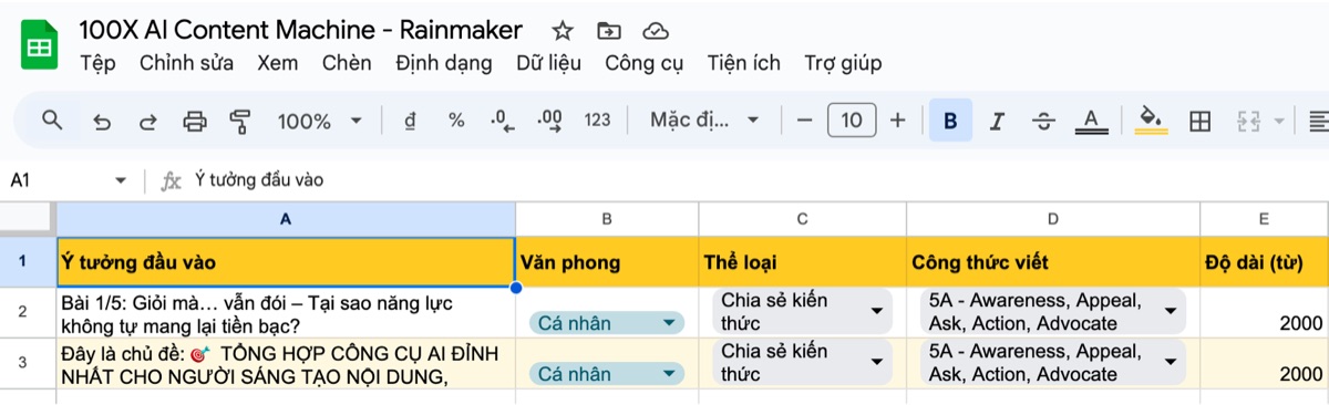 Bảng điều khiển nội dung
